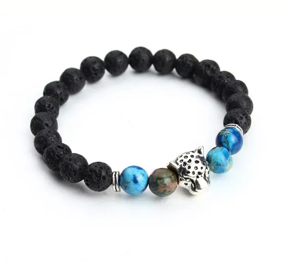 8mm elastic thread Reiki Buddha Prayer Yoga Bracelet jtj45 adjusted black Volcanic stone imperial stone Leopard head Bangles