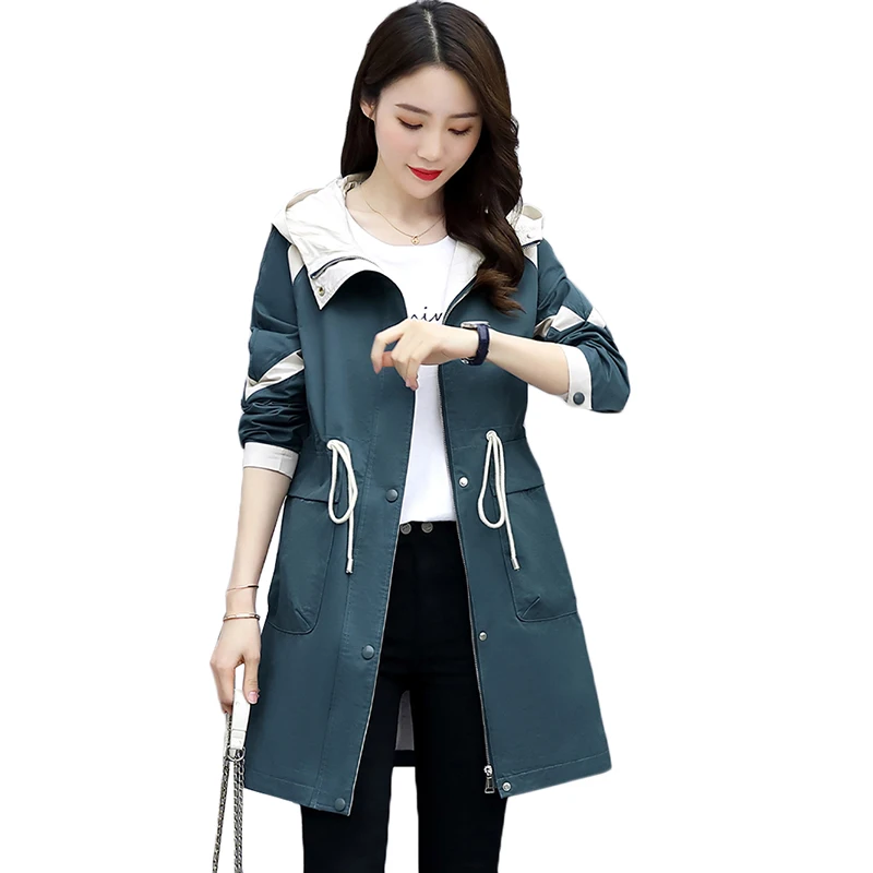 

New Trench Coat Women 2020 Spring Autumn Mid Long Women's Coats Casual Hooded Windbreaker Female Tops High Quality Outerwear 268