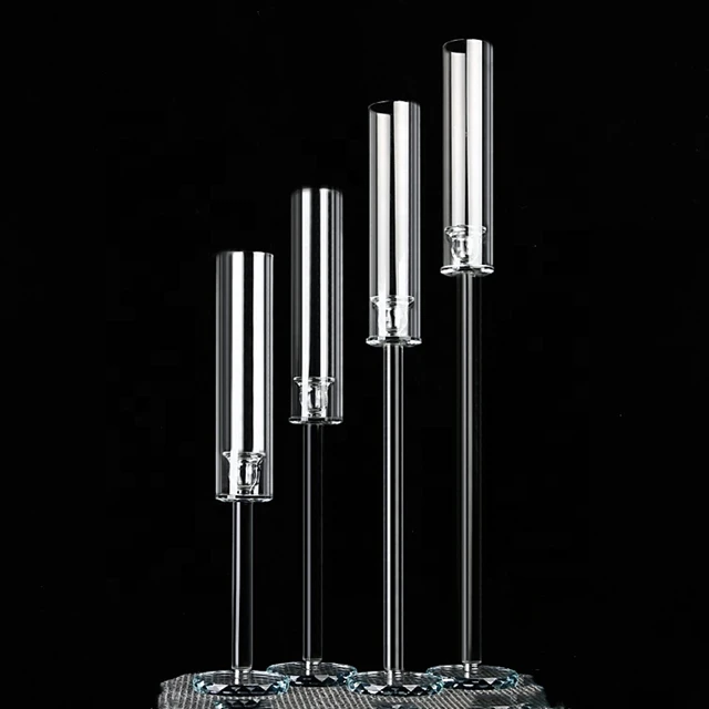 Customized size crystal  votive candle holder set clear tall cheap acrylic tube candlestick on sale yudao102