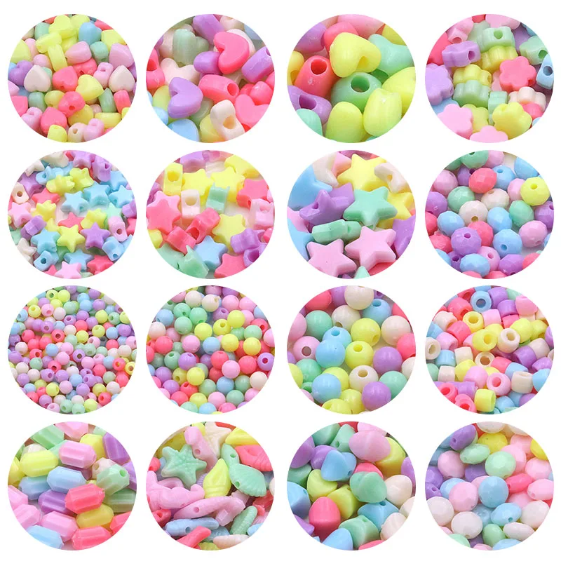 

50Pcs/Lot 18 Style Cheap Candy Color Star Flower Plastic Acrylic Spacer Beads For DIY Necklace Bracelet Children Jewelry Making