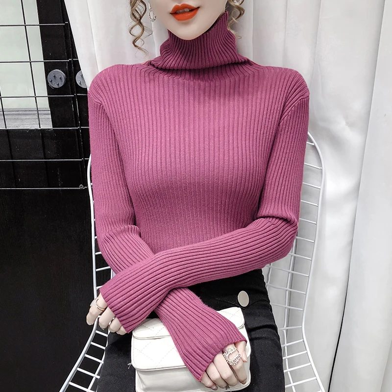 Women 2020 Autumn Winter New Bottoming Pile Collar Solid Color Slim Long-sleeved Bottoming Shirt Top Women's Clothing Sweaters