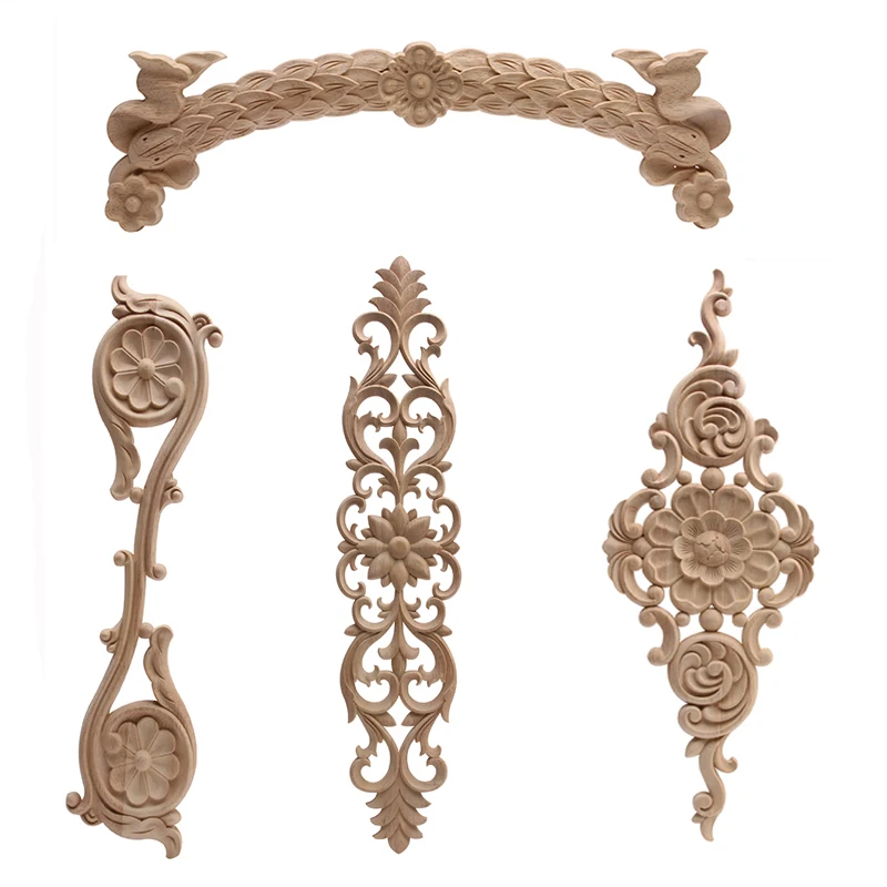 

Wood Applique Onlay Wood Decal Wood Frame Decoration Retro Antique European Wooden Long Floral Large Wooden Furniture Doors NEW