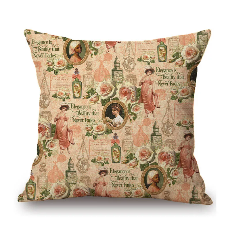 Elegant Noble Princess European Royal Court Floral Novel Illustration Sketch Sofa Pillow Case Cotton Linen Chair Cushion Cover
