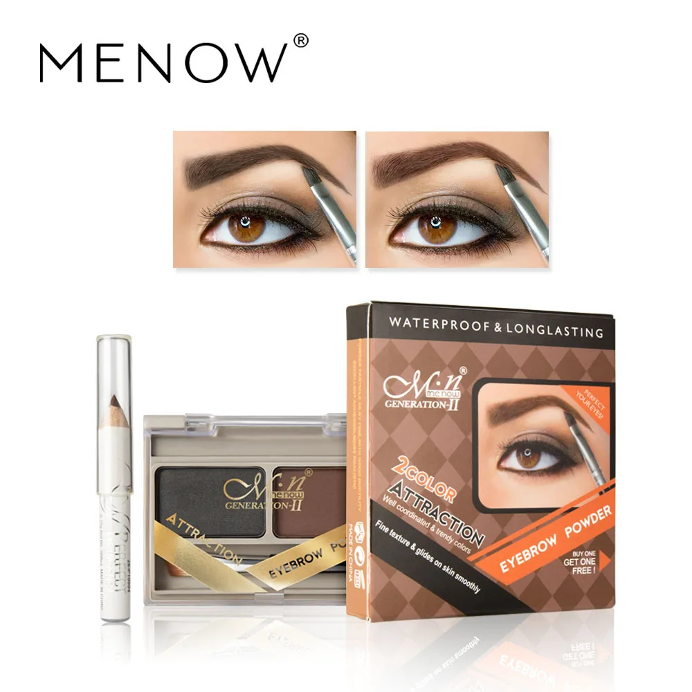 Hot Selling Menow E418 Bi-color Eyebrow Powder with Eyebrow Brush Waterproof Natural Stereo Makeup Good Cosmetic Gift for Women