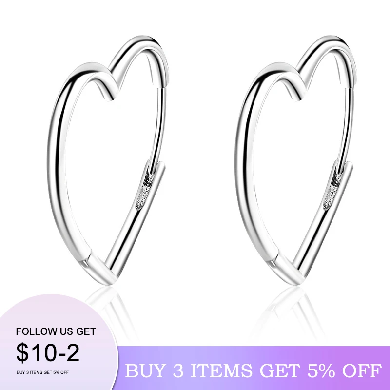 Orecchini a cerchio in argento Sterling 925 semplici in argento Sterling a due colori orecchini a cerchio a forma di cuore per regalo da donna