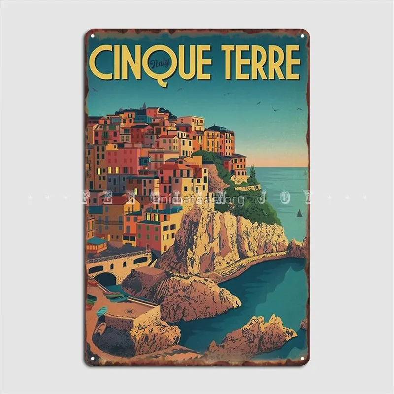 Cinque Terre Italy Framed Art Print Poster Metal Plaque Pub Wall Decor Pub Garage Create Tin Sign Poster