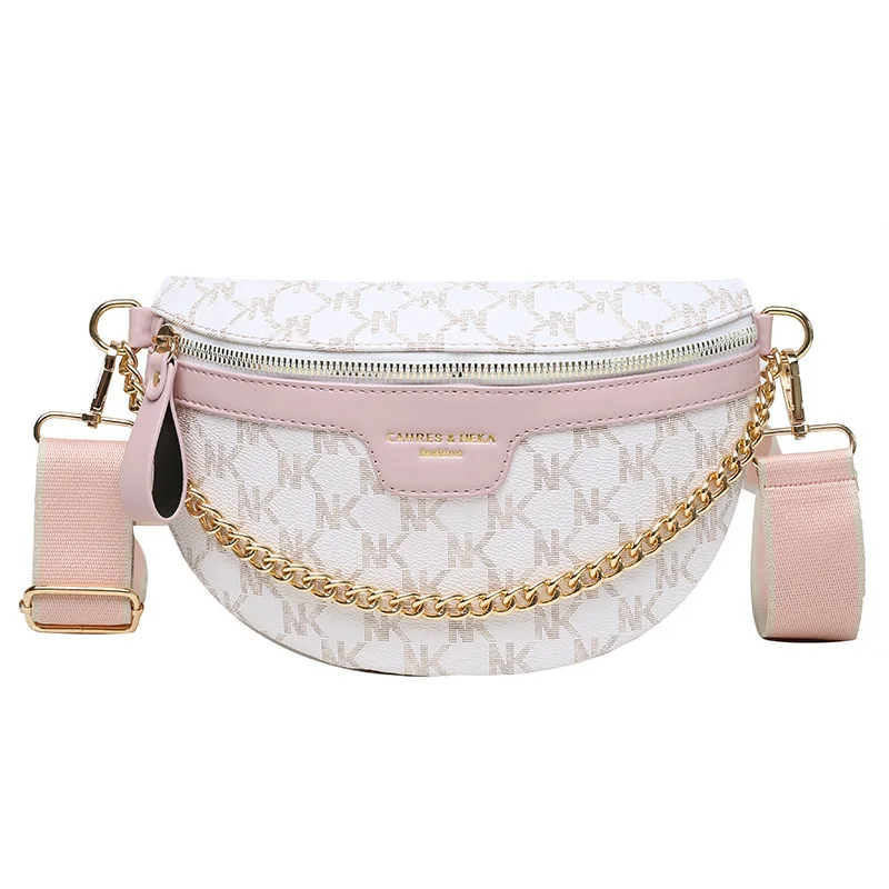 New Women Chain Waist Bag PU Leather Fanny Pack Waist Belt Bag for Women 2021 Luxury Shoulder Crossbody Chest Purses and Handbag