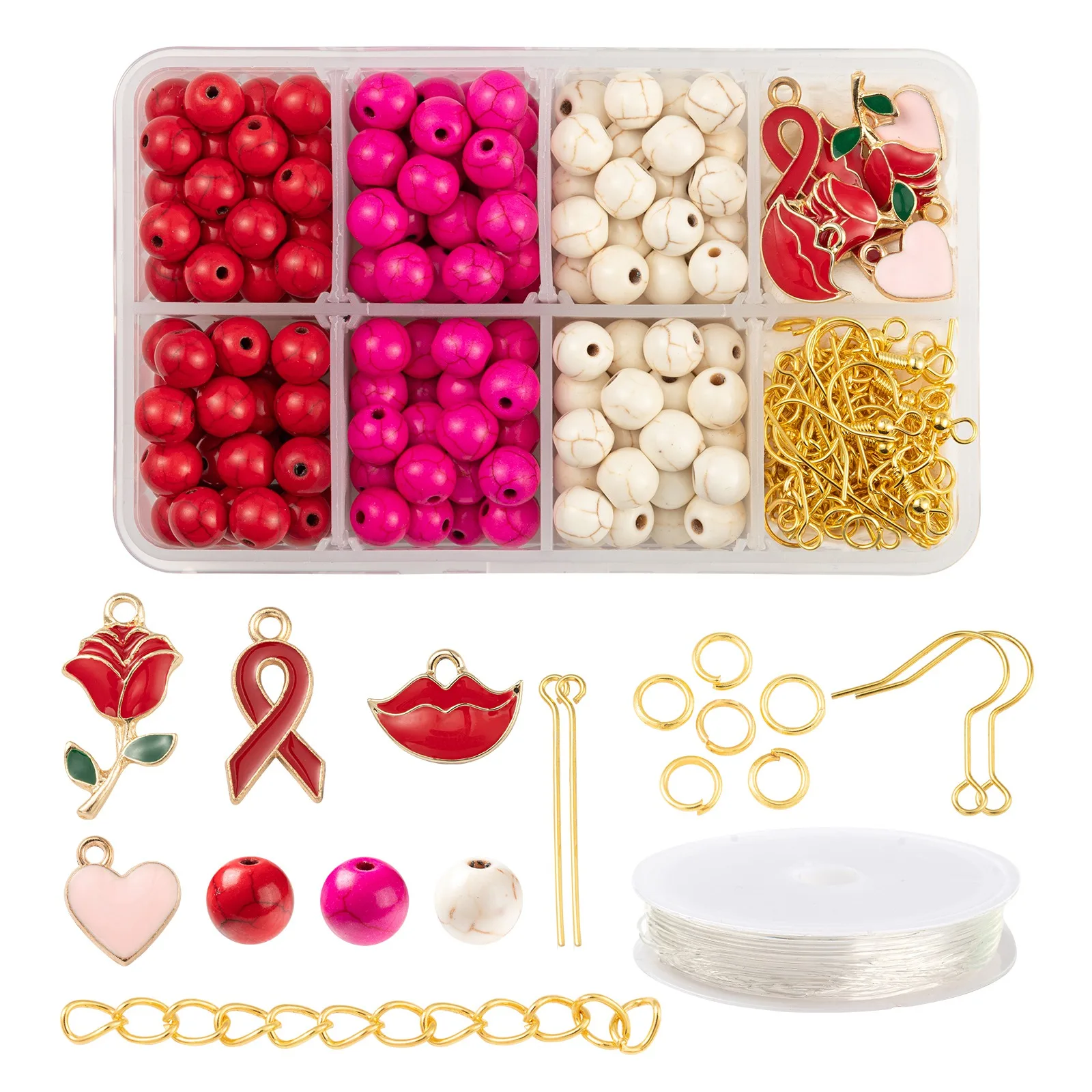 

1 Box Pink Red Valentine's Day DIY Jewelry Set Mixed Material Beads Pendant With Jewelry Findings Making Kit for Girlfriend Gift