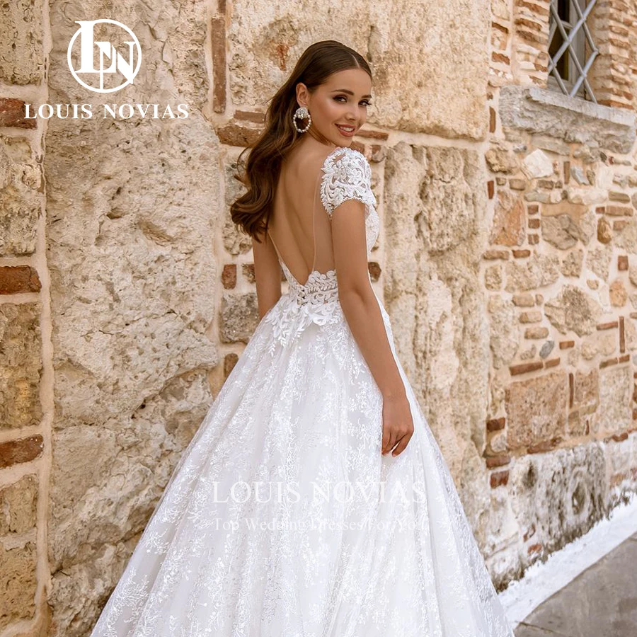 LOUIS NOVIAS-vestido de novia de corte en A, traje de novia de encaje con cuentas delicadas, con apliques de hombros descubiertos, sin espalda, escote Corazón, 2022