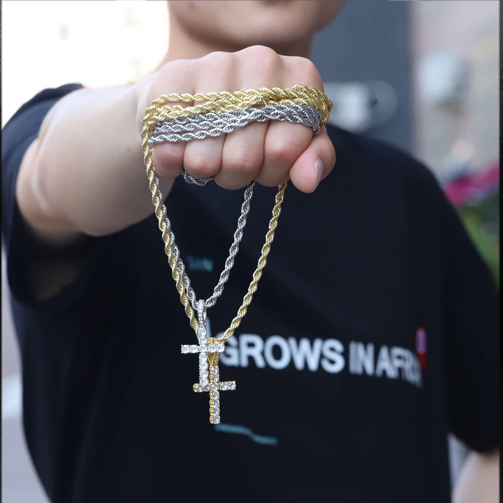 Männer Frauen Hip Hop Kreuz Glänzenden Anhänger Mit 4mm Zirkon Tennis Kette Charme Iced Out Bling Exquisite Halskette Schmuck mode Geschenk – Detail 1