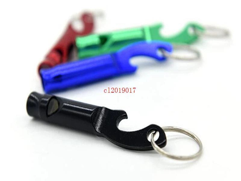 600pcs/lot Fast shipping 2 in 1 kit Mini Aluminum Keychain Keyring Beer Bottle opener With whistle