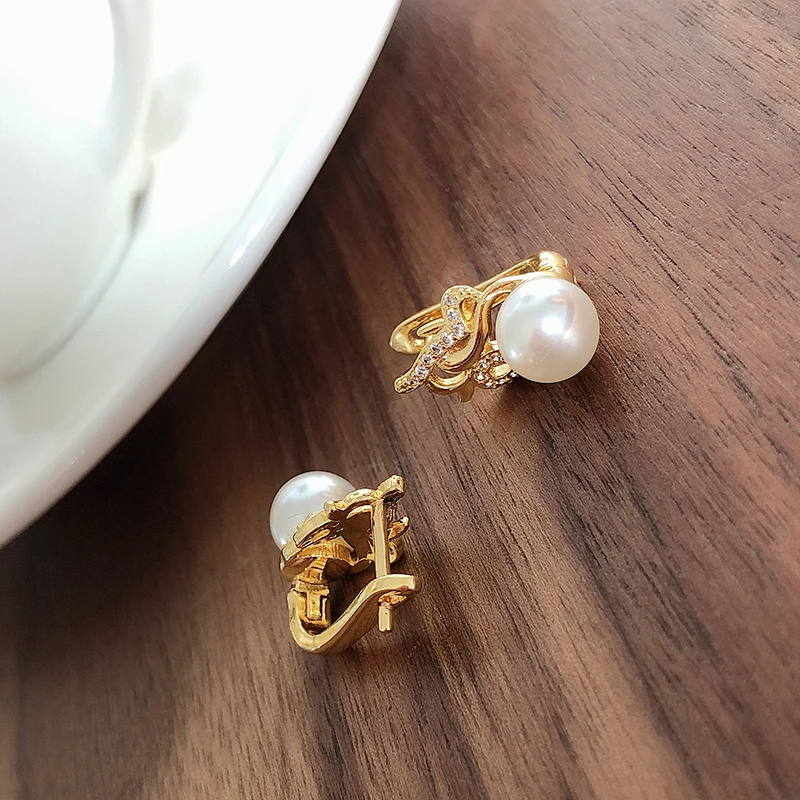 Kinel Trendy 18k Gold Pearl Stud Earrings For Women Party Accessories Natural Zircon Earrings Wedding Jewelry Crystal Gifts