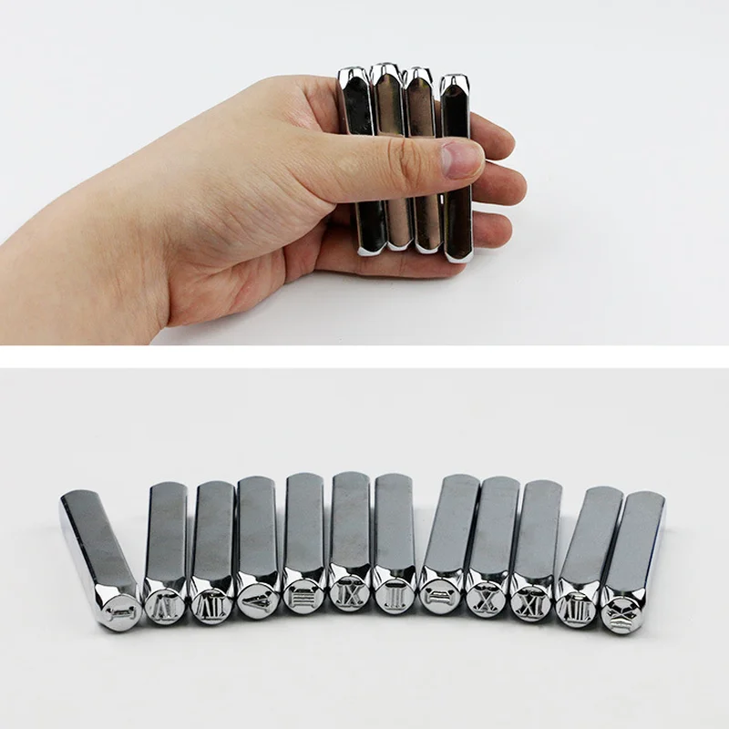 12PCS Roman Number Metal Punch Set Leather Stamping DIY Jewelry Logo Stamps Silver Gold Metal Stamping Marking Puncher 6mm Kit