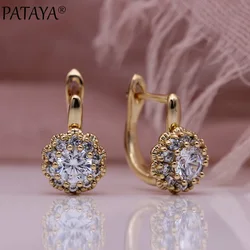 PATAYA New White Natural Zircon Dangle Earrings 585 Rose Gold Color Petal Cute Earrings Micro-wax Inlay Women Fashion Jewelry