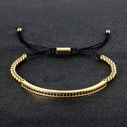 Zalman CZ Crystals Paved Beaded Bracelets for Women Men Gold Black Color Adjustable Bracelets Stainless Steel Rock Jewelry