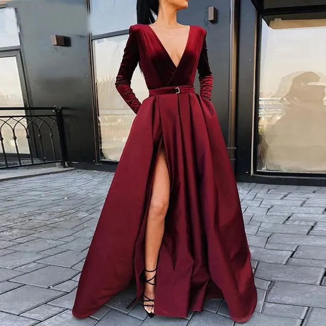 Long Stretch Prom Party Evening Dresses Vestido De Noiva Sereia Gown satin Elegant long evening Elegant Frock Sexy Side Slit