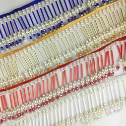 7cm Wide Pearl Beads Crystal Beads Beaded Fringe, gold, blue, black,white, green, red, Pearl  Beaded Fringe