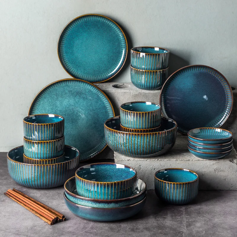 LingAo-Nordic Creative Kiln-Glazed Ceramics, Retro, Bowl, Plates, Plates, Plates, Tableware Sets