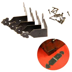 4pcs Decorative Corner Protectors Iron Flower Bracket Box Covers Desk Feet legs Antique Bronze Furniture Hardware Fittings nails