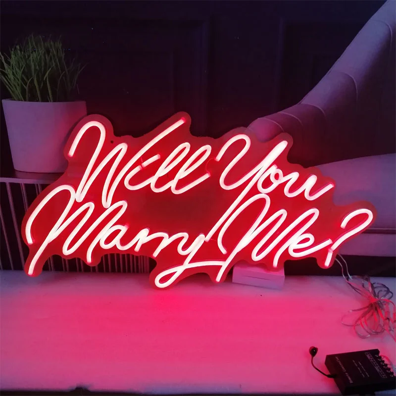 OHANEONK Will you marry me Custom Name Neon Light Sign for Propose Marriage Wedding Party Club Bar Room Wall Hanging  Decor