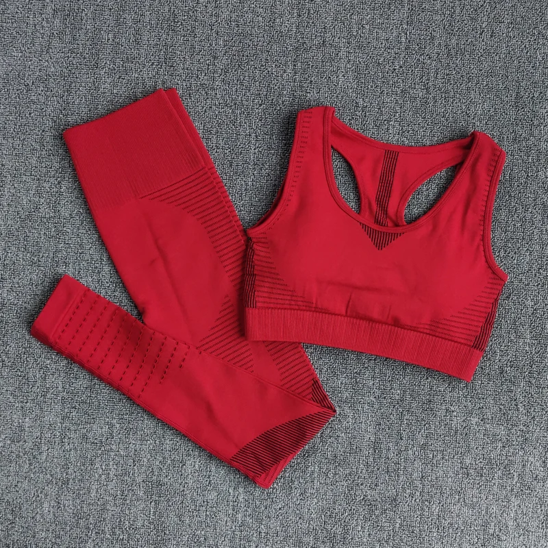 S-XL Yoga Sets  Women Sports Suits Seamless Running Fitness Gym Pants High Waist Straps Sport Leggings High Elasticity Bra Pants