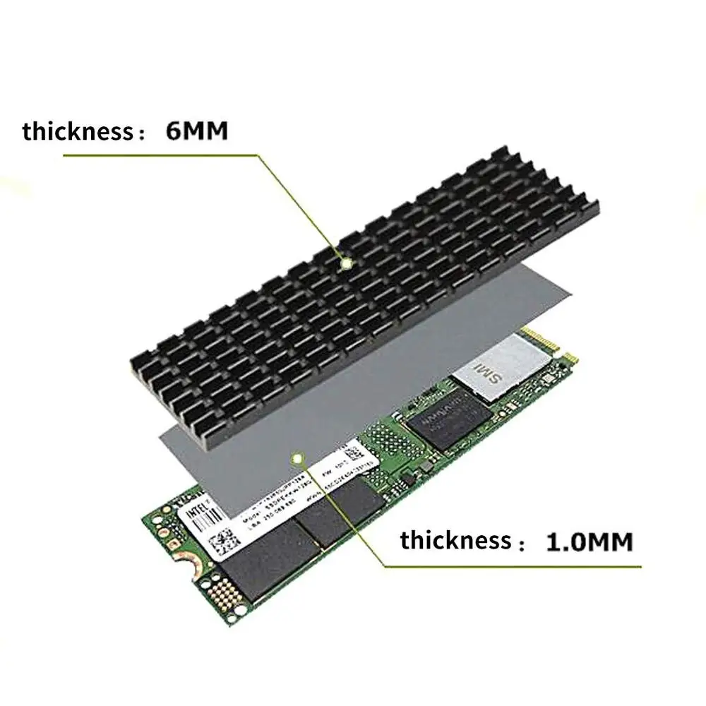 Imagem -05 - Conjunto de Alumínio Dissipador de Calor Chipconjunto com Almofada de Resfriamento para Nvme Ngff M.2 2280 Pcie Ssd 70*22*6 mm Preto 100