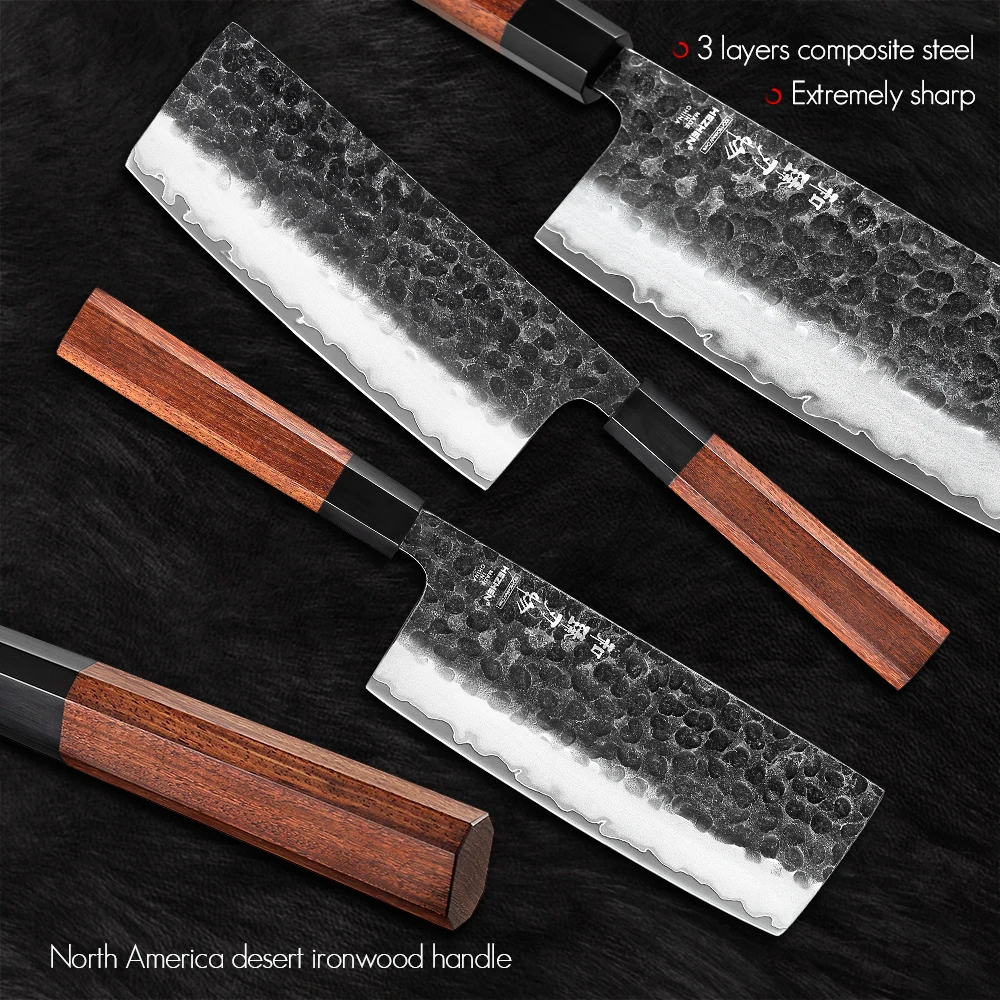 HEZHEN 6.8 Inches Nakiri Knife Three Layer Composite Stainless Steel High Quality Cook Knife Kitchen Knives Razor Sharp Gift Box