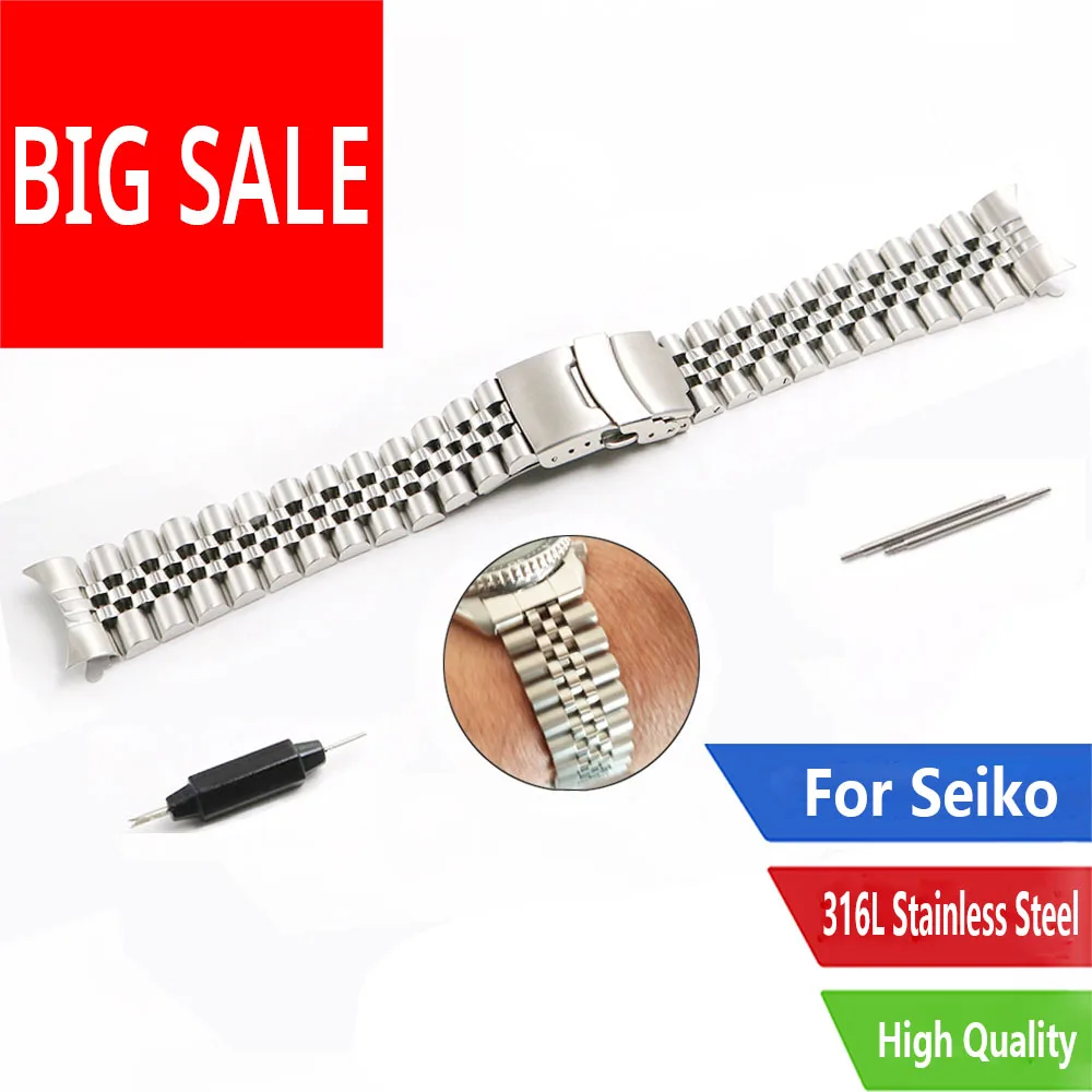 CARLYWET 22mm Sliver Watch Band Jubilee Bracelet Hollow Curved End Solid Screw Links Stainless Steel Silver For Seiko SKX 007