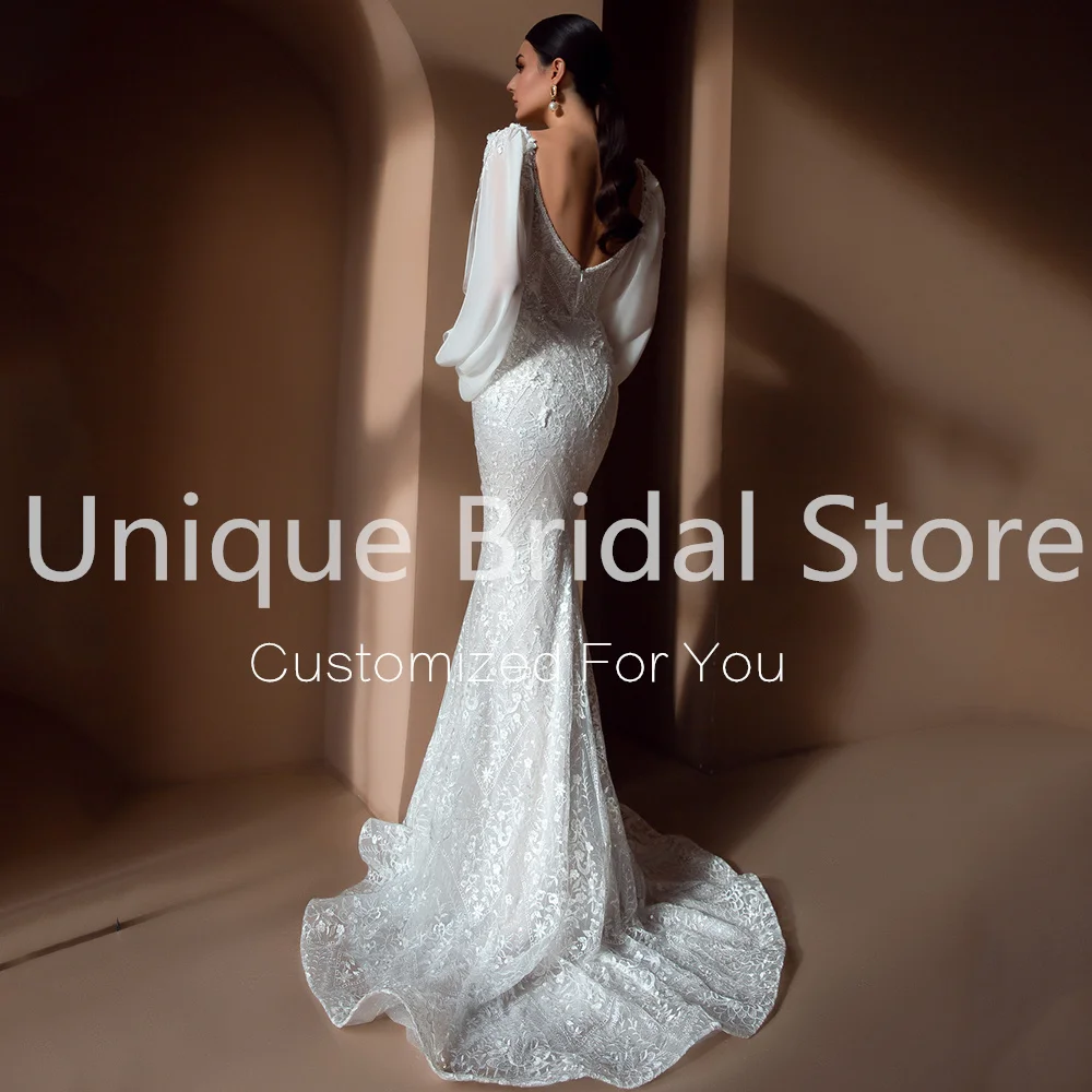 Customized UETEEY Sexy Lace White Mermaid Wedding Dresses Sweetheart Detachable Puffy Sleeves Sweep Train 2021 Elegant Wedding G