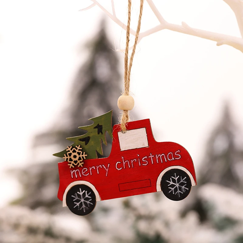 Buon natale ornamenti per auto in legno arazzi decorazioni natalizie animale cane albero alce Cartoon ornamenti per auto 2022 regalo di natale