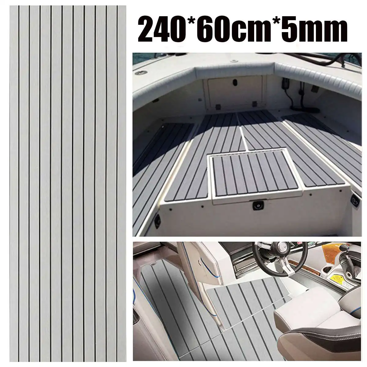 Self-Adhesive 600x2400x5mm EVA Foam Faux Teak Decking Sheet Marine Flooring Boat Decking Sheet Yacht Accessories Gray Brown