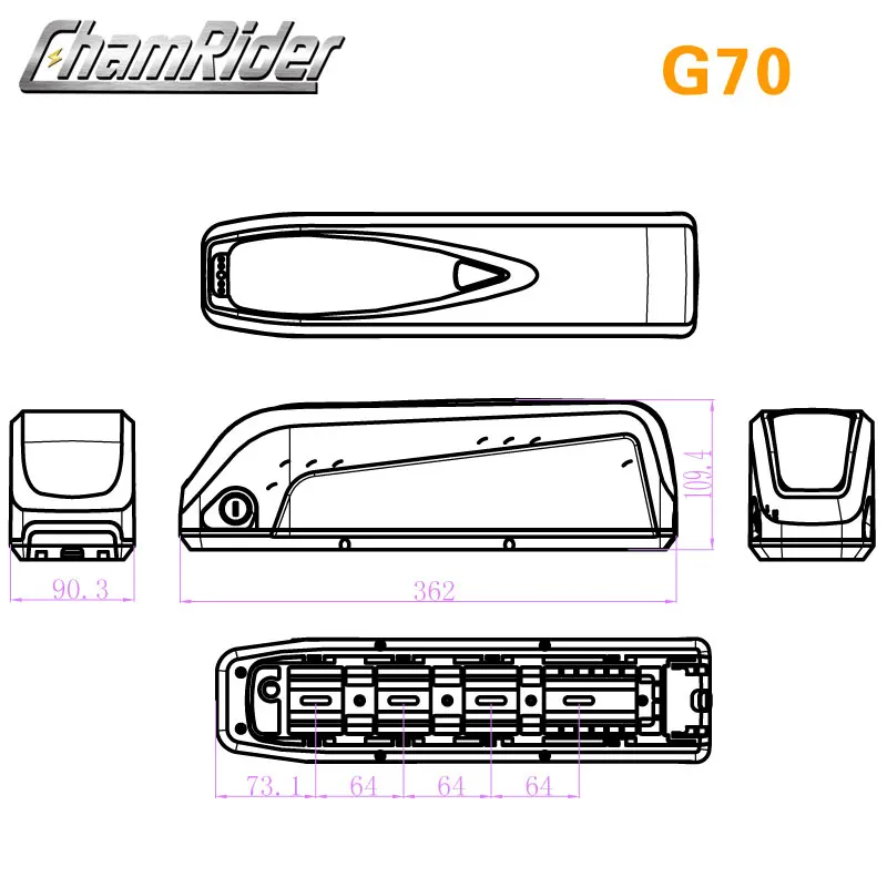 G56 G70 Box HaiLong Pin Nhà Ở Xuống Ống Downtube Pin Dành Cho 21700 Tế Bào 13S4P 18650 Tế Bào 10S7P 13S5P 14S5P