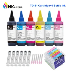 INKARENA T0481 Empty Refillable Ink Cartridges + 6×100ml Bottle Printer Ink For Epson Stylus Photo R200 R220 R300 R300M R320