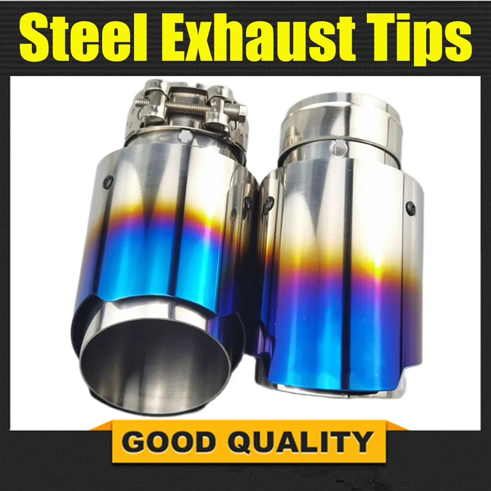 1 Piece Car Universal Stainless Steel Exhaust Tip Burnt Blue Color End Pipe for BMW BENZ Audi VW Golf Parts