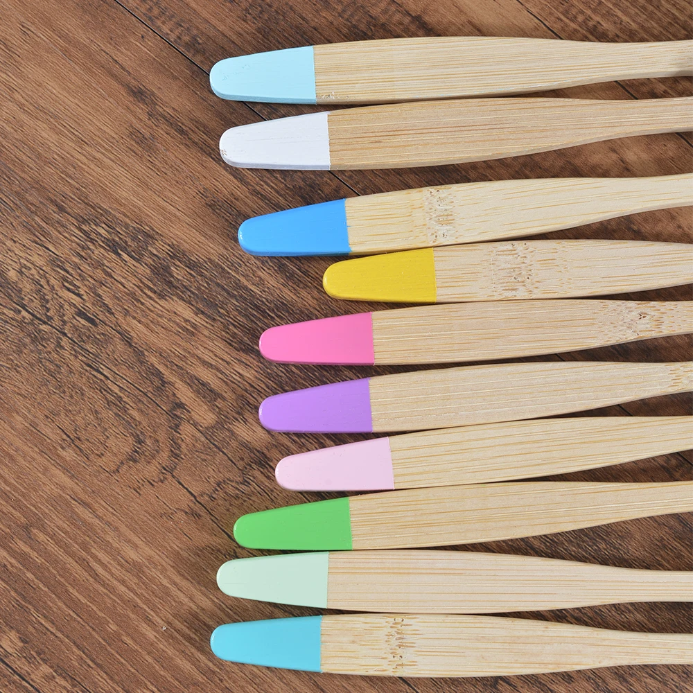 Children 10 Pieces Colorful Toothbrush Medium Bristles Bamboo Toothbrush Eco Friendly Kids Paint Zero Waste Plastic-Free Brushes