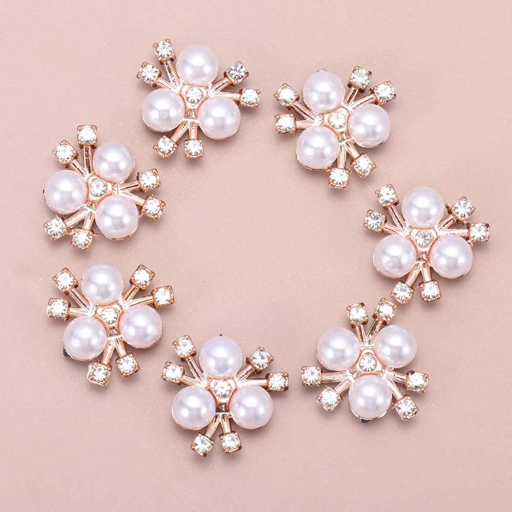 10PCS Handmade Pearl Flower Rhinestone Buttons Sparkling Crystal Hairpins Decoration Clothes Sewing Accessories