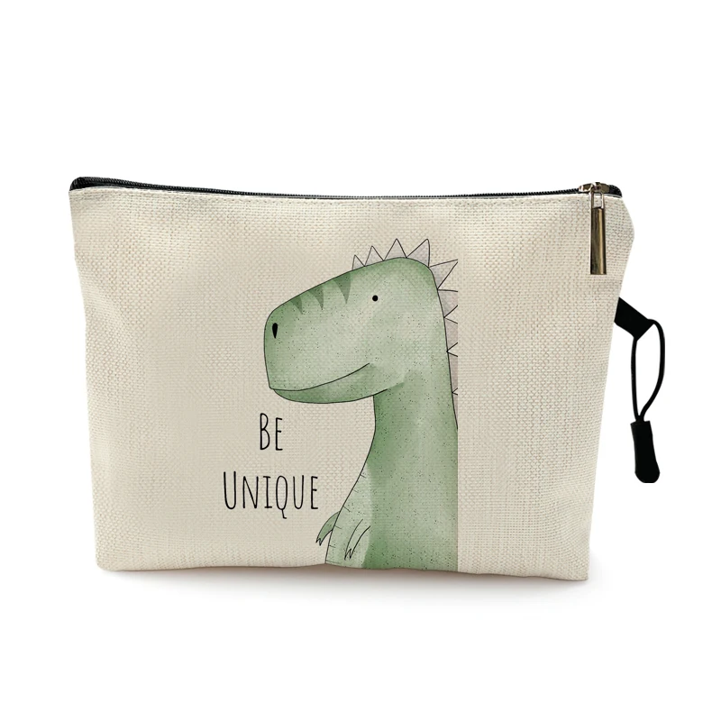 Cute Watercolor Animal Prints Cosmetic Case Woman Cartoon Dinosaur Bear Makeup Bag  Portable Toy Storage Bag Children Best Gift