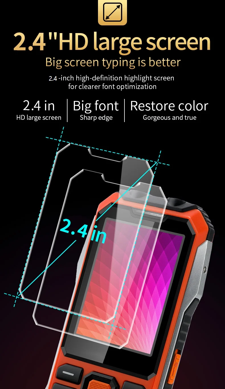 Slim Rugged Outdoor Phone Dual SIM Big Button Long Standby Blacklist Loud Speaker Two Flashlight SOS Dialing MP3 Video Player