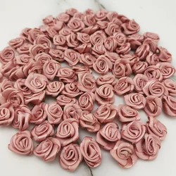 (100Pcs/pack) 10*10mm Fresh Pink Ribbon Flowers Small Size Satin  Craft Festive Party Decoration