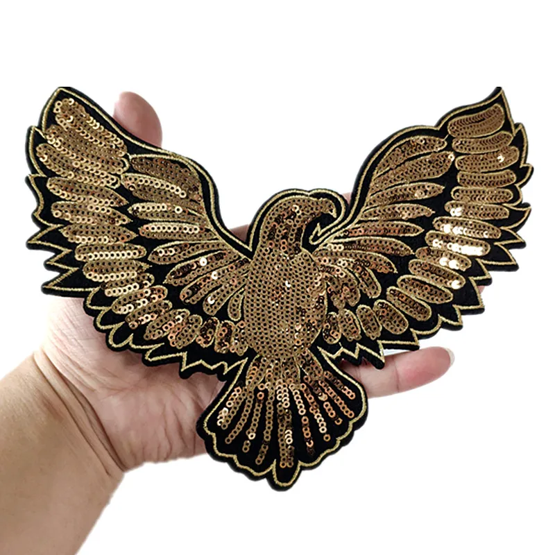 Eagel Large Patches For Clothing Sequins Biker Badge Embroidery Fabric Sequined Patch Animal Clothes Stickers Christmas gift