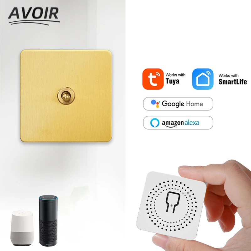 Avoir Tuya Smart Home 16A Wifi Module Control Wall Socket Retro Brass Panel Gold Toggle Switch Electrical Outlets Sensor Switch