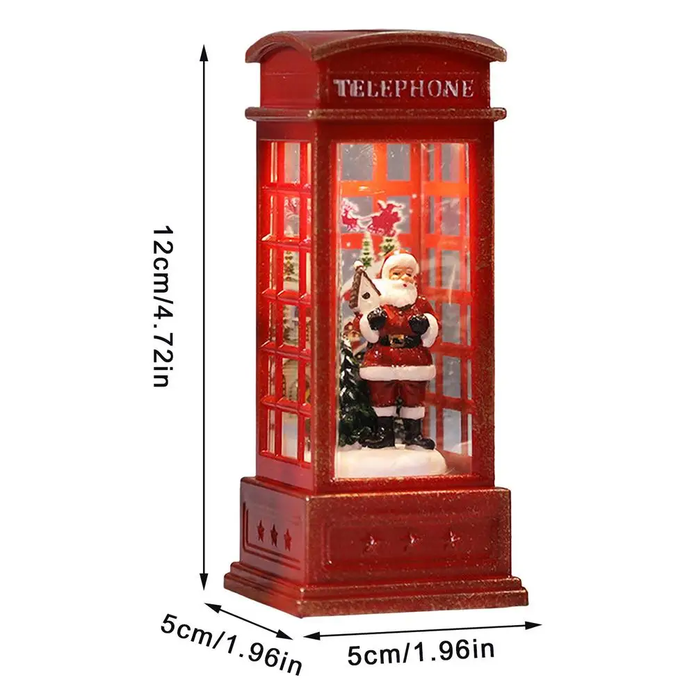 Red Vintage Luminous Christmas Phone Booth Lantern Christmas Tree Snowman Santa Claus Figurine In Telephone Booth Christmas De