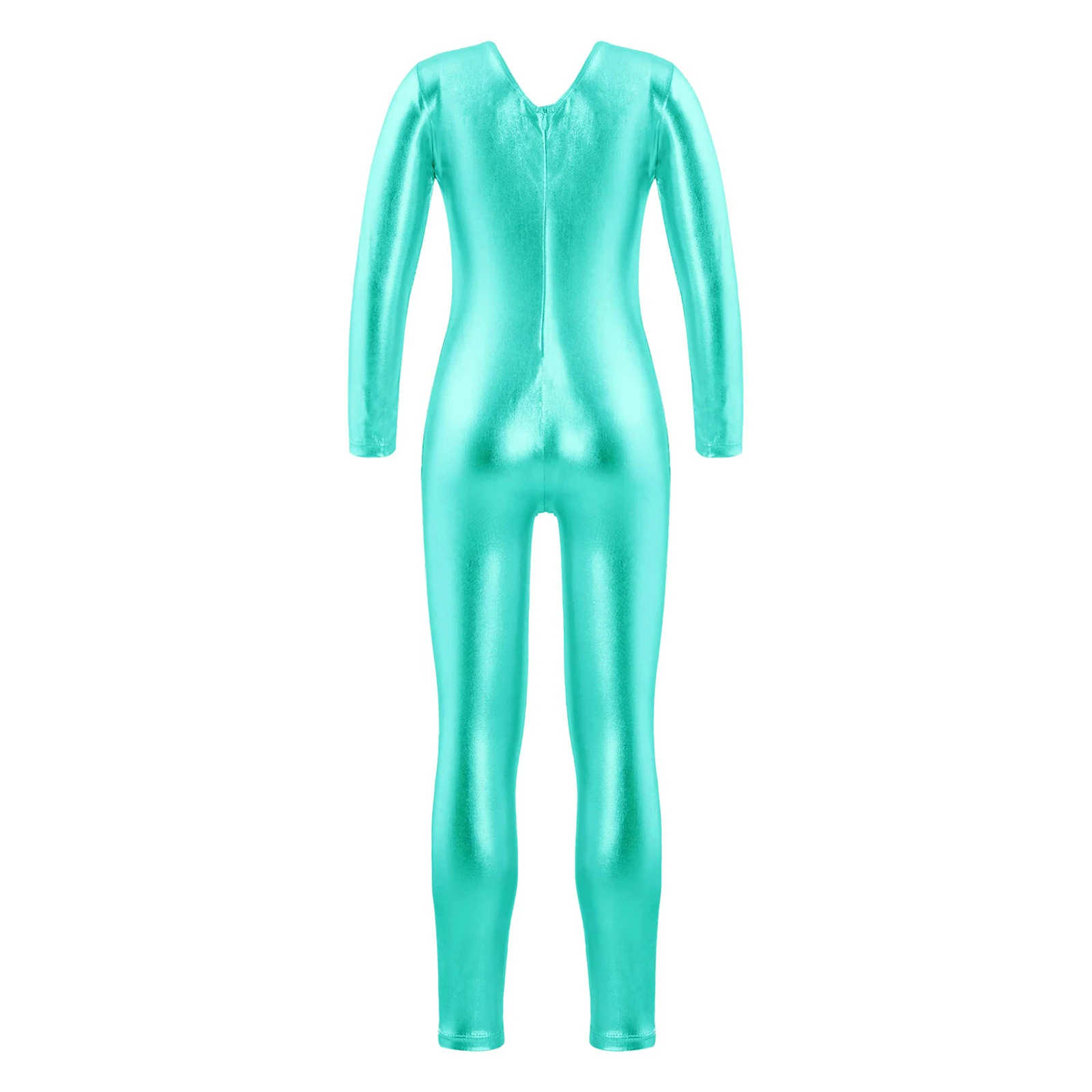 Kids Girls Gymnastics Unitard Jumpsuit Artistic Figure Skating Ballet Costume Sparkling Invisible Zipper Back Full Bodysuit