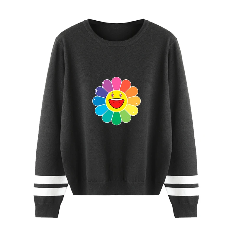 Rainbow Flower Print Casual Men Women Pullover Sweater Costume Fashion Hip Hop Long Sleeve O-neck Unisex Sweaters Pullovers Tops