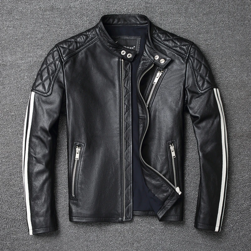 

DHL Free Shipping Men's Stand Collar Jacket Genuine Cowhide Leather Jackets Slim Fit Male Natural Skin Spring Clothing Coat