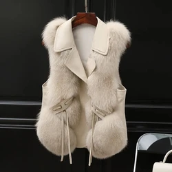 Blouson d'hiver en fourrure de renard pour femme, gilet court, manteau de haute qualité, 2024