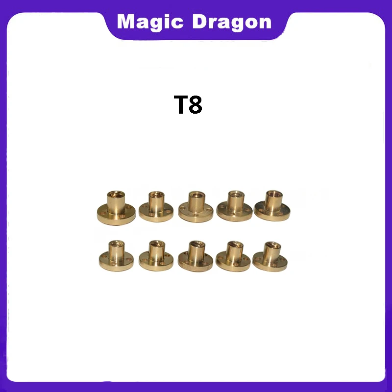 Magic Dragon 1PCS T8 Brass Nut Lead 1mm 2mm 3mm 4mm 6mm 8mm 10mm 12mm 14mm 16mm 20mm for T8 Screw Trapezoidal Screw