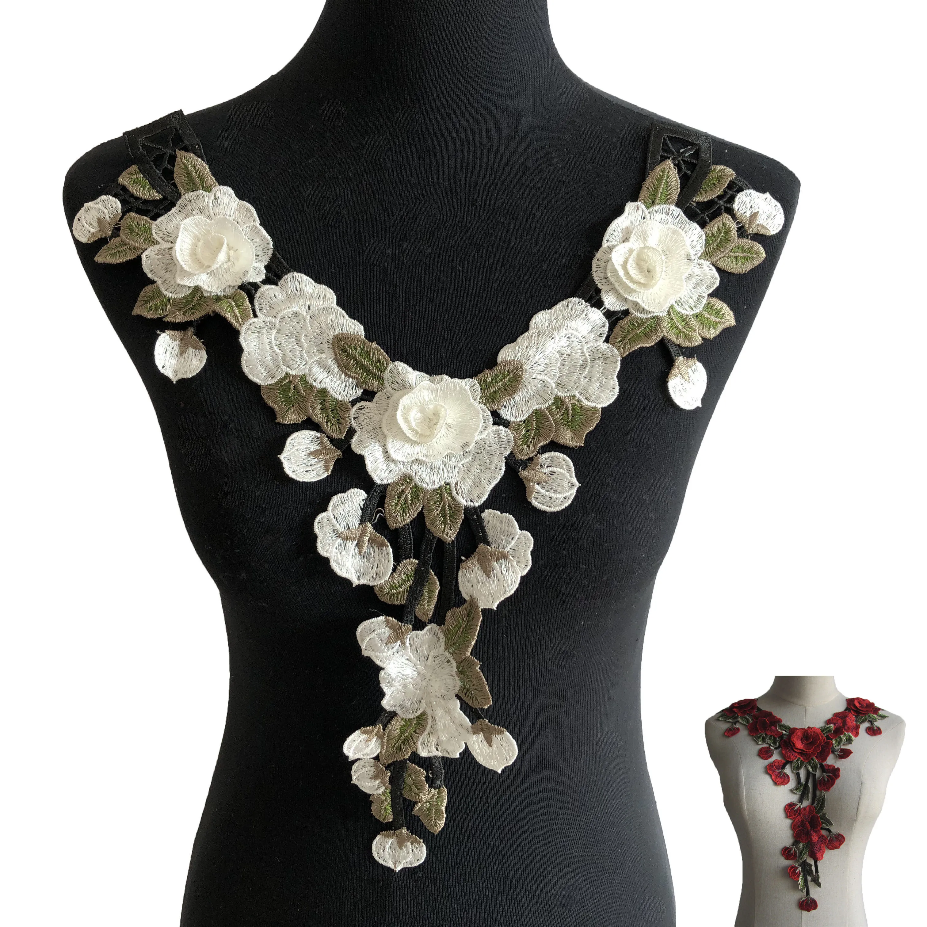 Black and white lace fake collar sewing ladies chest applique fabric embroidery DIY clothing accessories 1 piece for sale