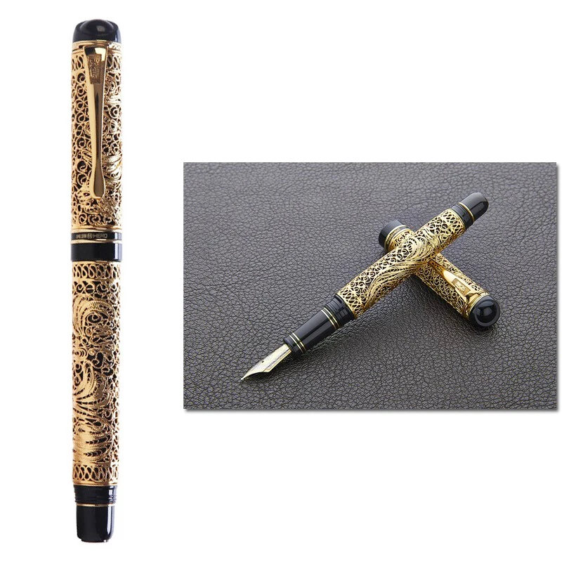 HERO 3000 Classical 18K Gold Fountain Pen Limited Edition Chinese Style Gold-silk Butterfly Pattern Business Gift Collection Set