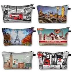 London Landscape Eiffel Tower Cosmetic Case Women Make Up Organizer Zipper Pouch Leisure Cosmetic Bag for Travel Toiletries Bag